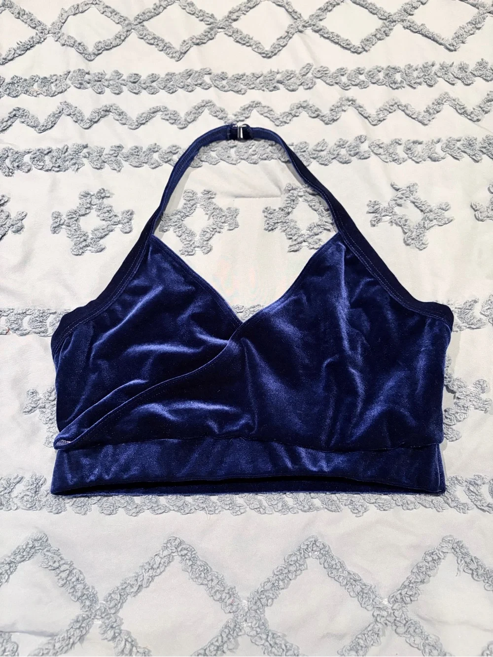 Weissman Royal Blue Velvet Halter Crossover Crop Top Adult Large Dan